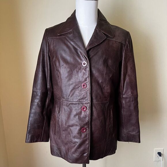 Vintage Wilsons Women’s Brown Leather 4-Button Jacket Thinsulate Lined Large - Picture 1 of 9